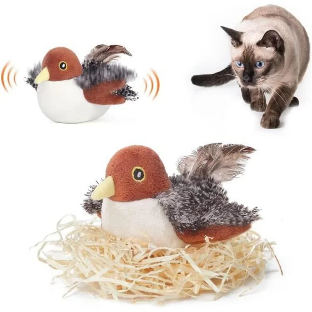 Cat Toys Rechargeable Flapping Bird Sparrow, Lifelike Chirp Tweet,